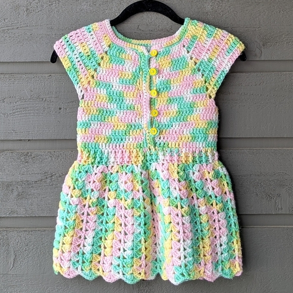Handmade Other - Handmade Colorful Crochet Kids Dress Pink Yellow Green White